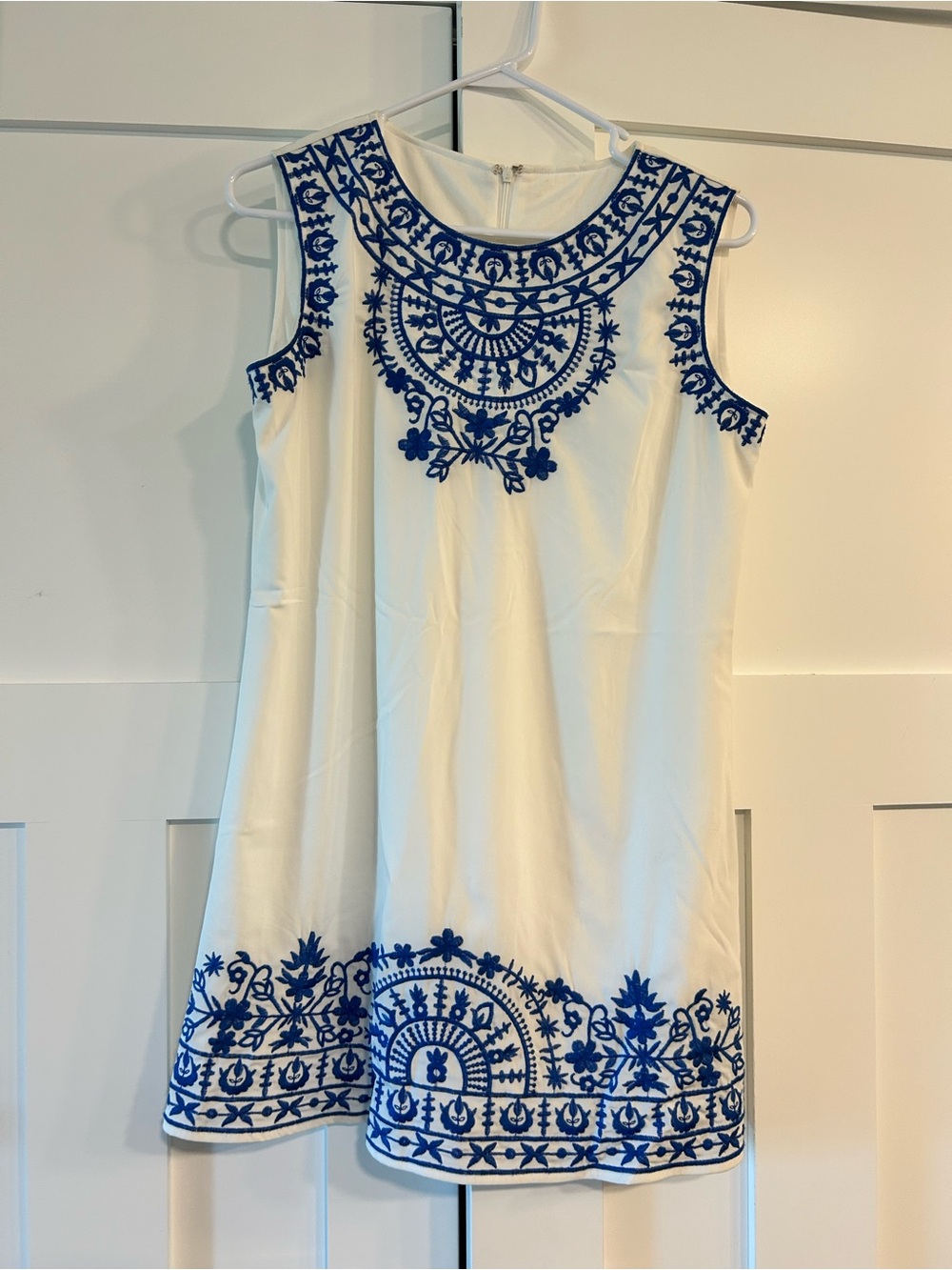 The Impeccable Pig White Mini Dress with Blue Embroidery